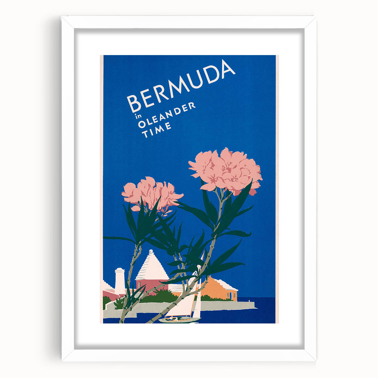 Vintage Bermuda Travel Poster – Retro Oleander Time Wall Art
