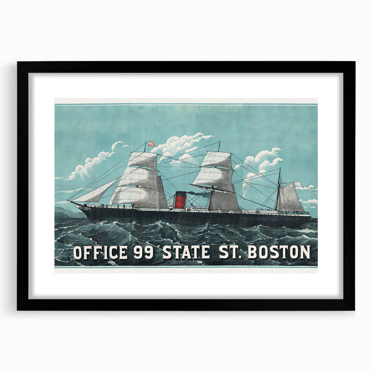 Vintage Ship Illustration Poster - Boston Harbor Maritime Art