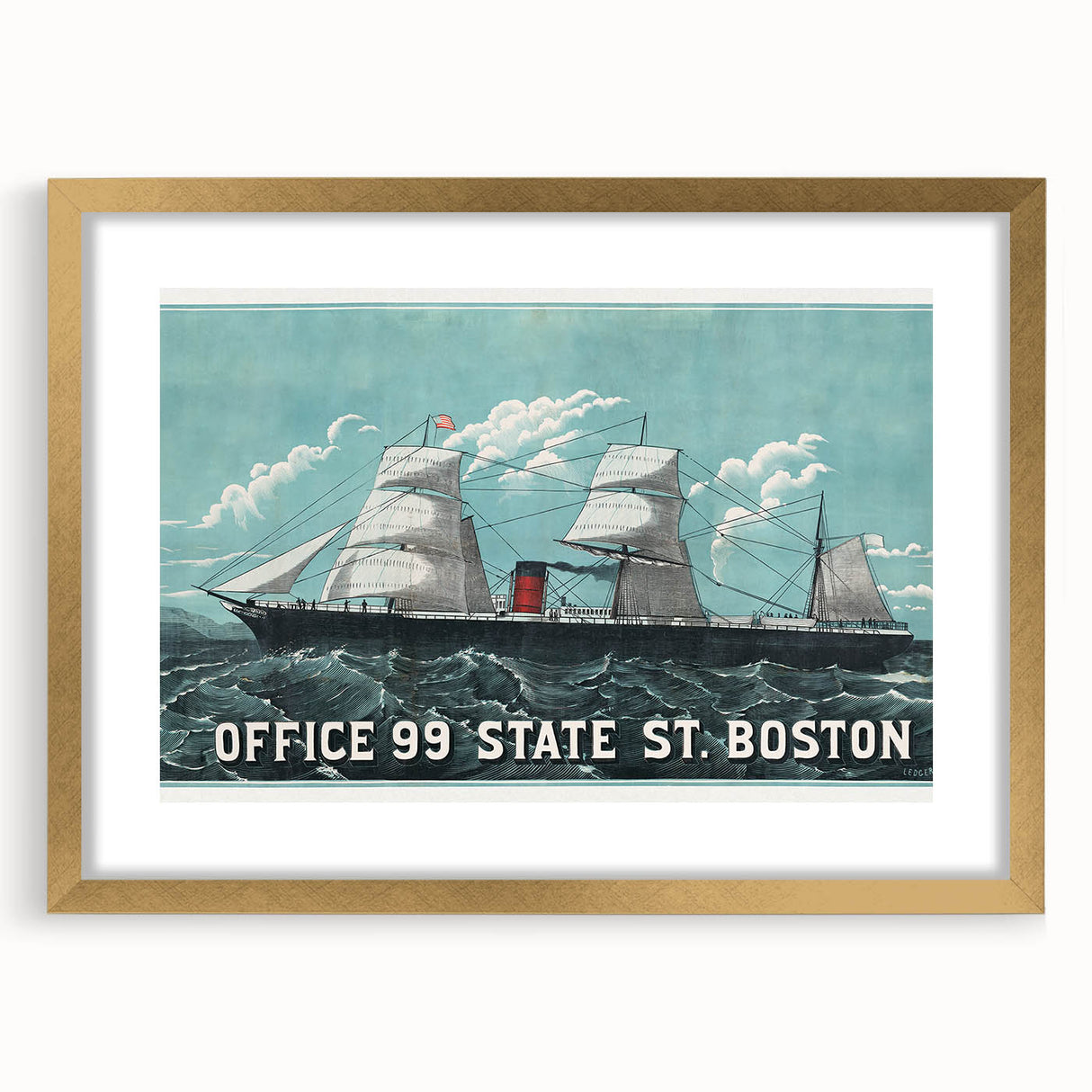 Vintage Ship Illustration Poster - Boston Harbor Maritime Art