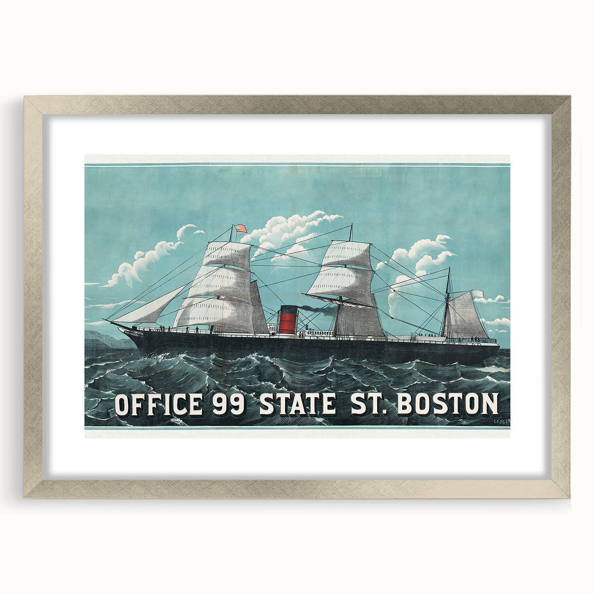 Vintage Ship Illustration Poster - Boston Harbor Maritime Art
