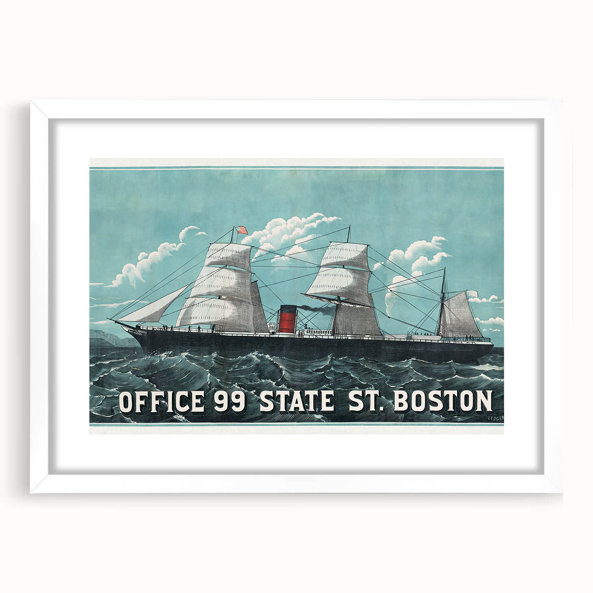Vintage Ship Illustration Poster - Boston Harbor Maritime Art