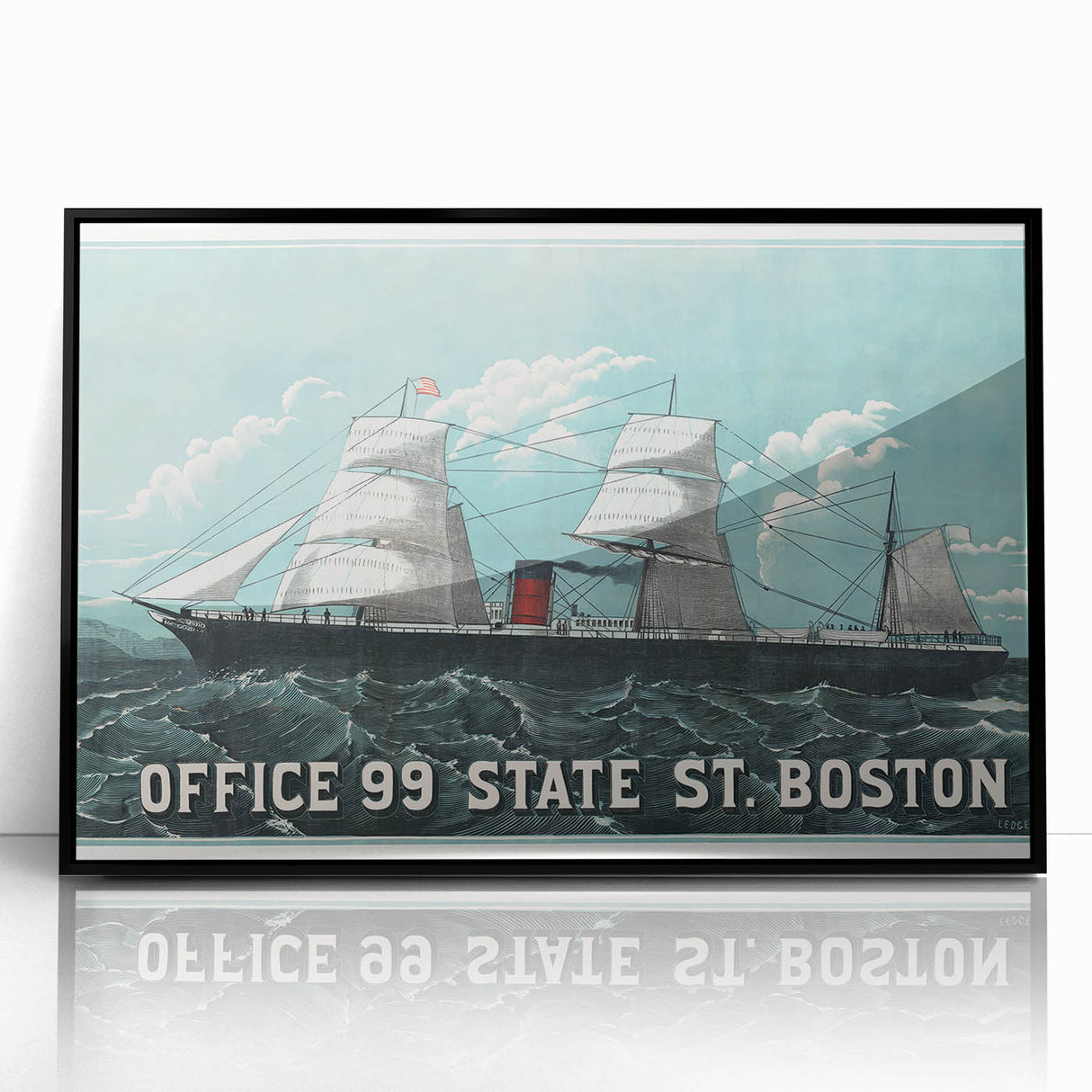 Vintage Ship Illustration Poster - Boston Harbor Maritime Art