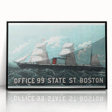 Vintage Ship Illustration Poster - Boston Harbor Maritime Art