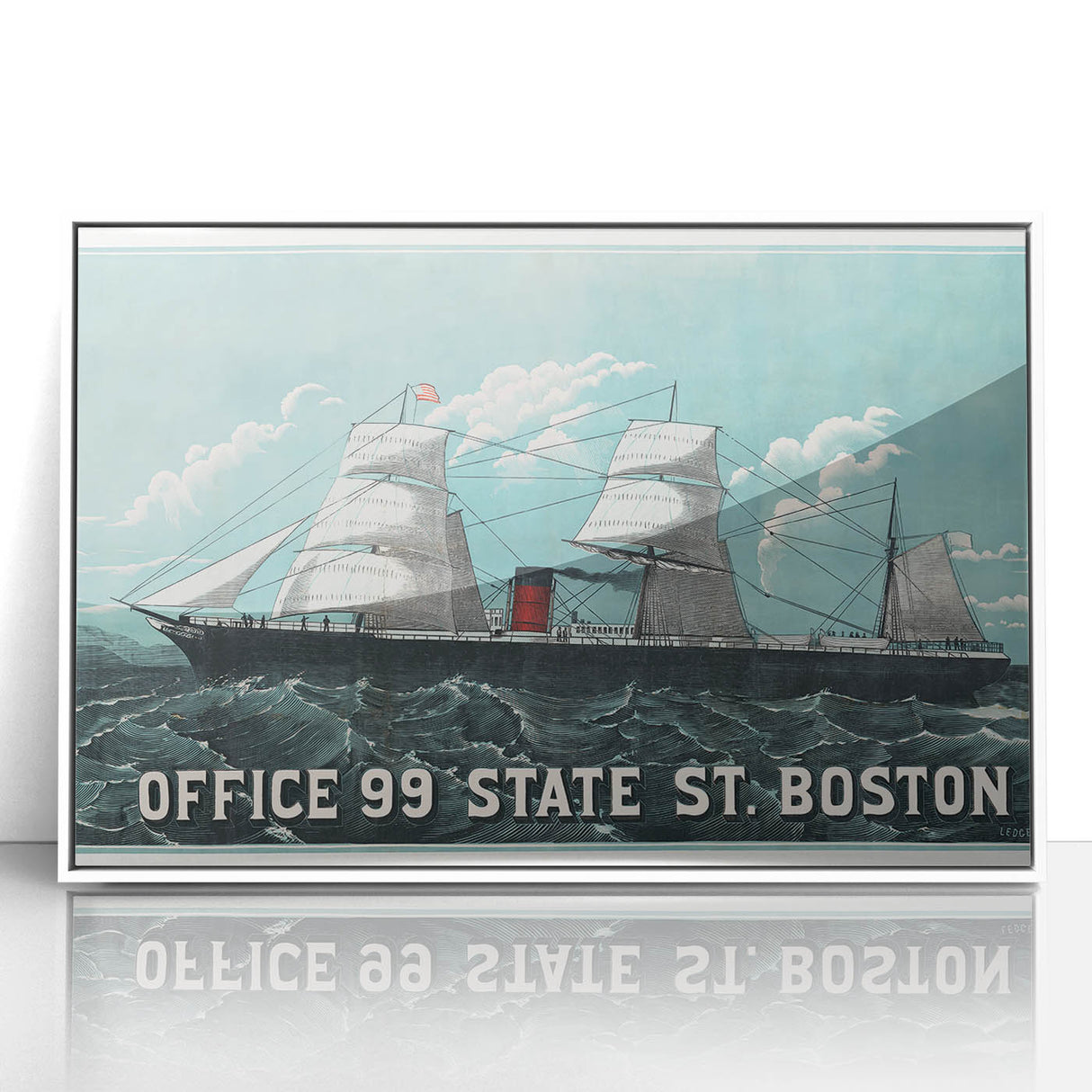 Vintage Ship Illustration Poster - Boston Harbor Maritime Art