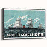 Vintage Ship Illustration Poster - Boston Harbor Maritime Art