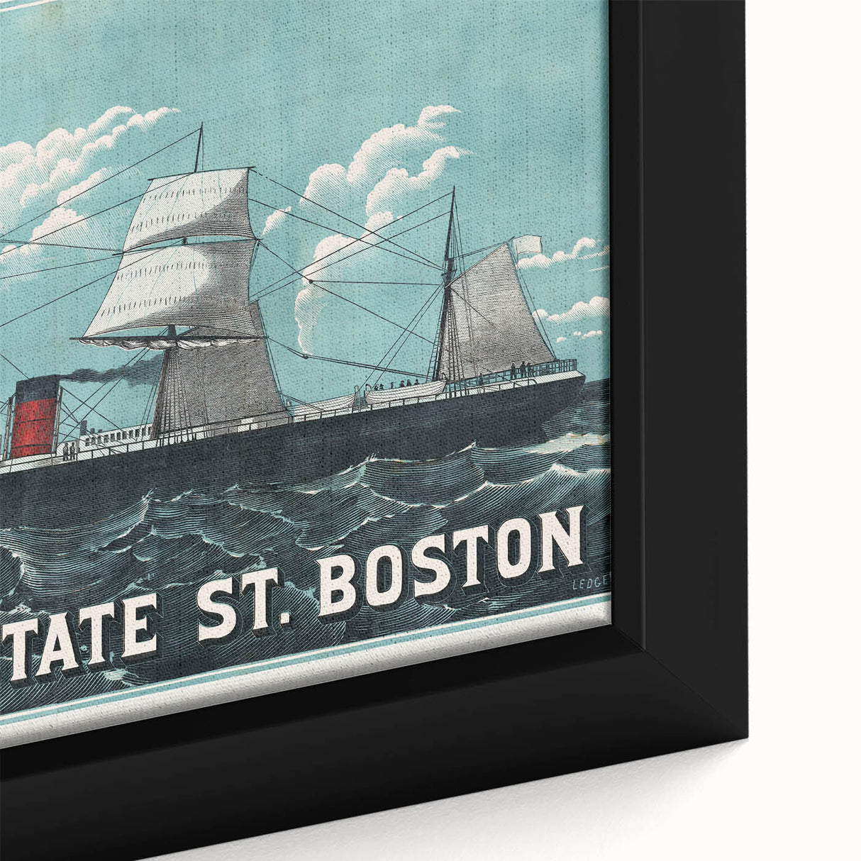 Vintage Ship Illustration Poster - Boston Harbor Maritime Art