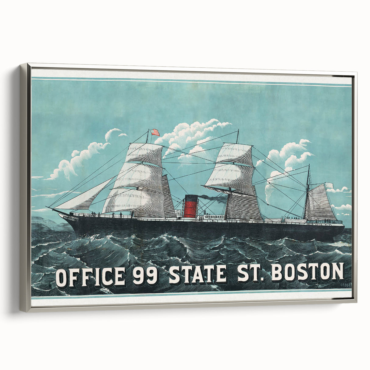 Vintage Ship Illustration Poster - Boston Harbor Maritime Art