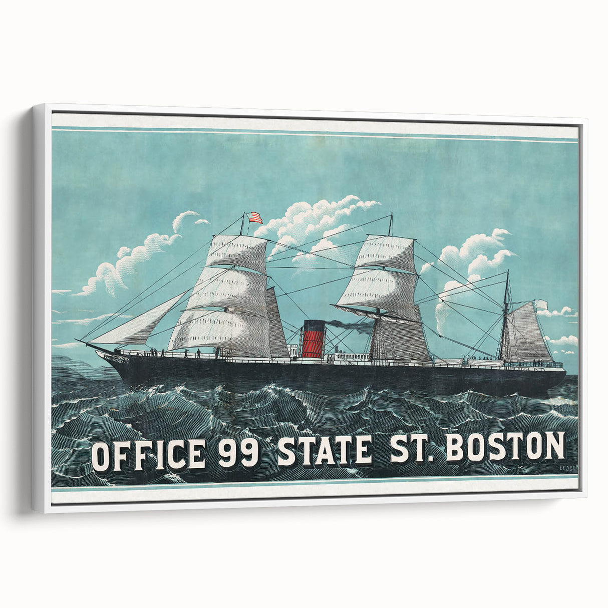 Vintage Ship Illustration Poster - Boston Harbor Maritime Art