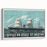 Vintage Ship Illustration Poster - Boston Harbor Maritime Art