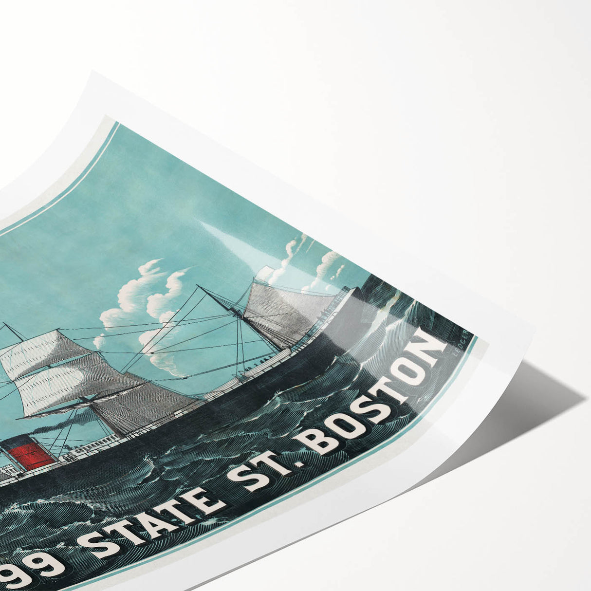 Vintage Ship Illustration Poster - Boston Harbor Maritime Art