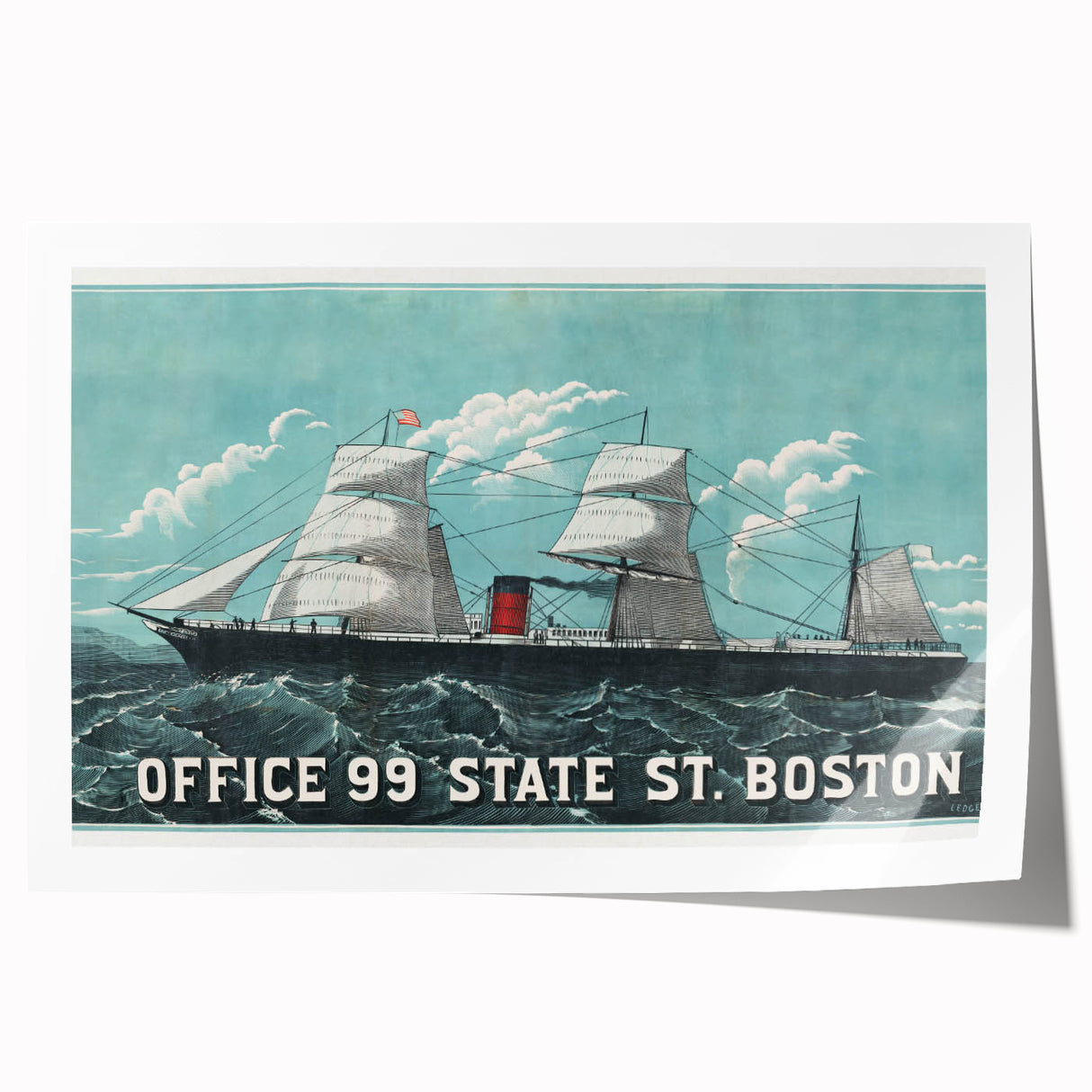 Vintage Ship Illustration Poster - Boston Harbor Maritime Art