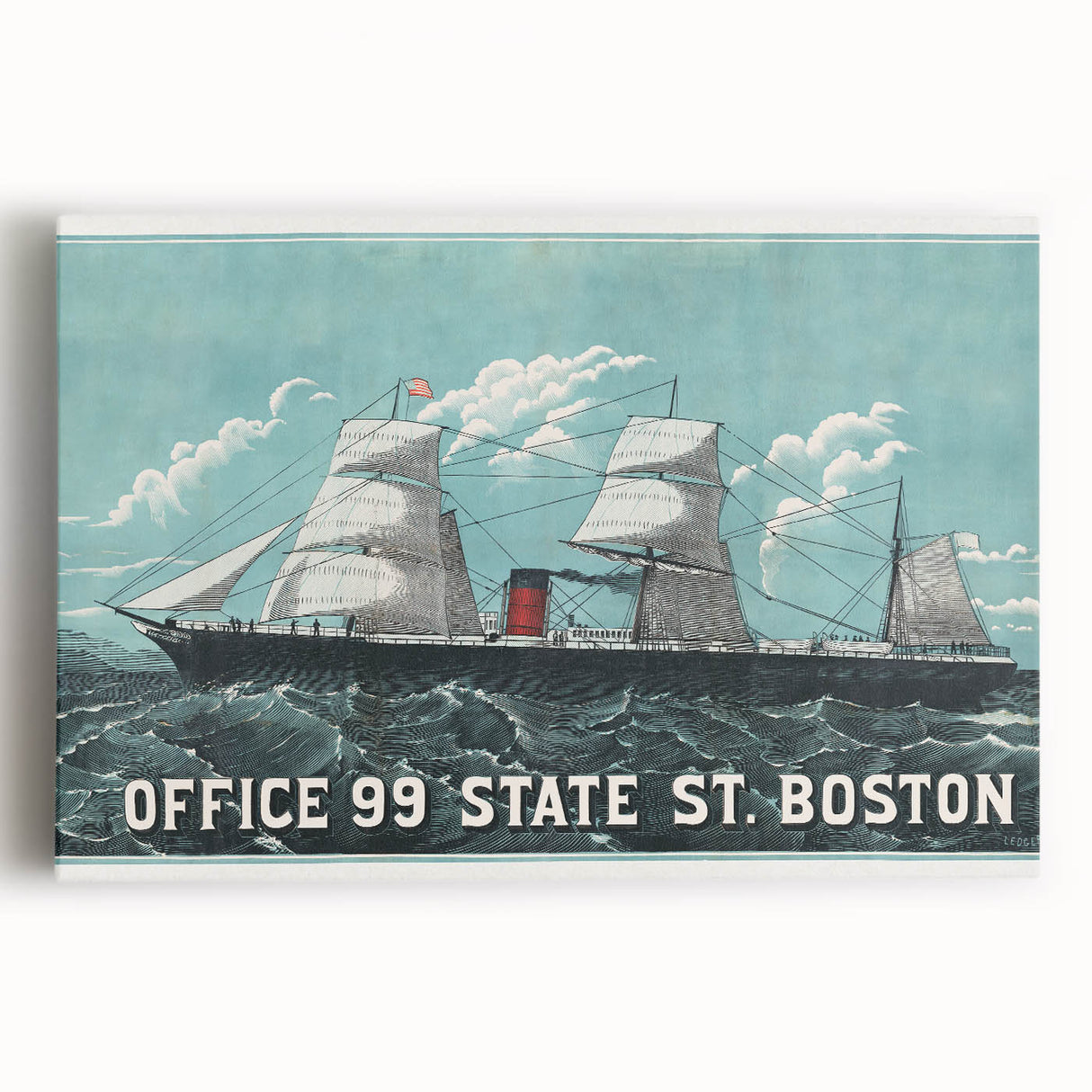 Vintage Ship Illustration Poster - Boston Harbor Maritime Art