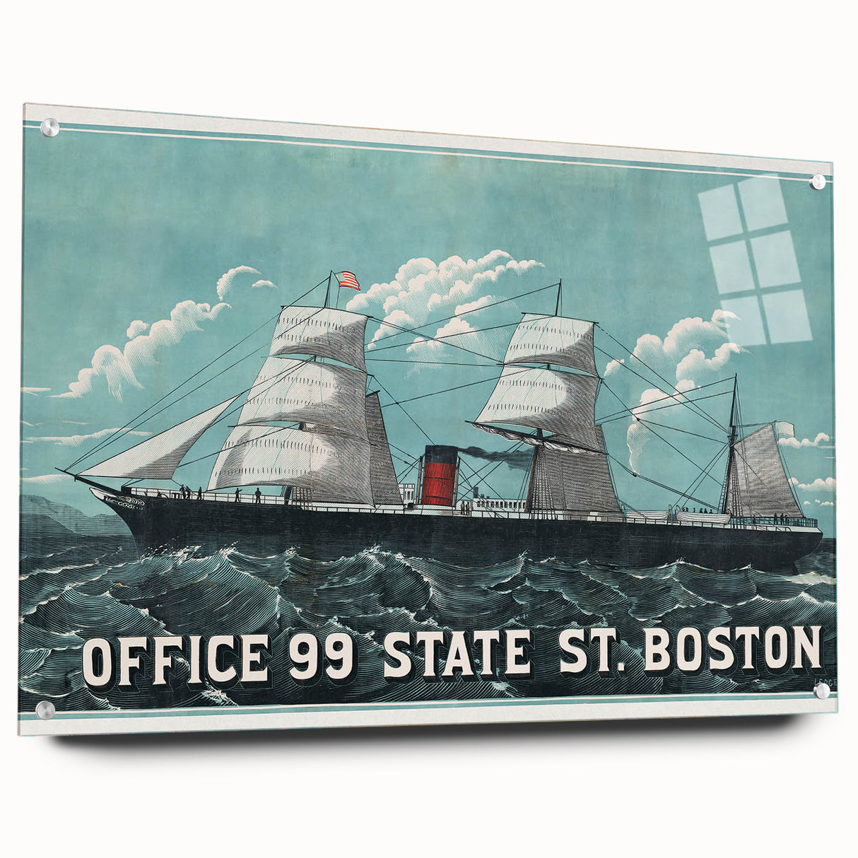 Vintage Ship Illustration Poster - Boston Harbor Maritime Art