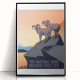 Vintage National Parks Wildlife Poster – Retro Bighorn Sheep Art