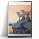 Vintage National Parks Wildlife Poster – Retro Bighorn Sheep Art