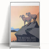 Vintage National Parks Wildlife Poster – Retro Bighorn Sheep Art
