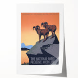 Vintage National Parks Wildlife Poster – Retro Bighorn Sheep Art