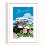 Vintage Bermuda Travel Poster – Retro Couple with Umbrella Art