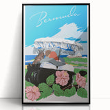 Vintage Bermuda Travel Poster – Retro Couple with Umbrella Art