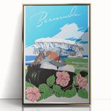 Vintage Bermuda Travel Poster – Retro Couple with Umbrella Art