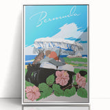 Vintage Bermuda Travel Poster – Retro Couple with Umbrella Art