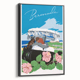 Vintage Bermuda Travel Poster – Retro Couple with Umbrella Art