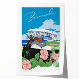 Vintage Bermuda Travel Poster – Retro Couple with Umbrella Art