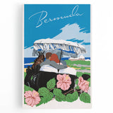 Vintage Bermuda Travel Poster – Retro Couple with Umbrella Art