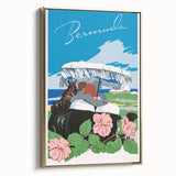 Vintage Bermuda Travel Poster – Retro Couple with Umbrella Art