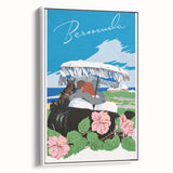 Vintage Bermuda Travel Poster – Retro Couple with Umbrella Art