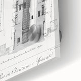 Vintage Leaning Tower of Pisa Blueprint Poster – Retro Architecture Art