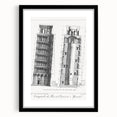 Vintage Leaning Tower of Pisa Blueprint Poster – Retro Architecture Art