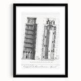 Vintage Leaning Tower of Pisa Blueprint Poster – Retro Architecture Art