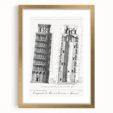Vintage Leaning Tower of Pisa Blueprint Poster – Retro Architecture Art