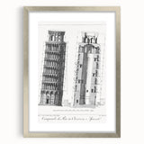 Vintage Leaning Tower of Pisa Blueprint Poster – Retro Architecture Art