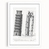 Vintage Leaning Tower of Pisa Blueprint Poster – Retro Architecture Art