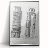 Vintage Leaning Tower of Pisa Blueprint Poster – Retro Architecture Art