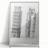 Vintage Leaning Tower of Pisa Blueprint Poster – Retro Architecture Art