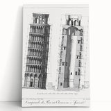 Vintage Leaning Tower of Pisa Blueprint Poster – Retro Architecture Art