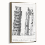Vintage Leaning Tower of Pisa Blueprint Poster – Retro Architecture Art