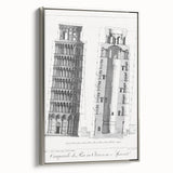 Vintage Leaning Tower of Pisa Blueprint Poster – Retro Architecture Art
