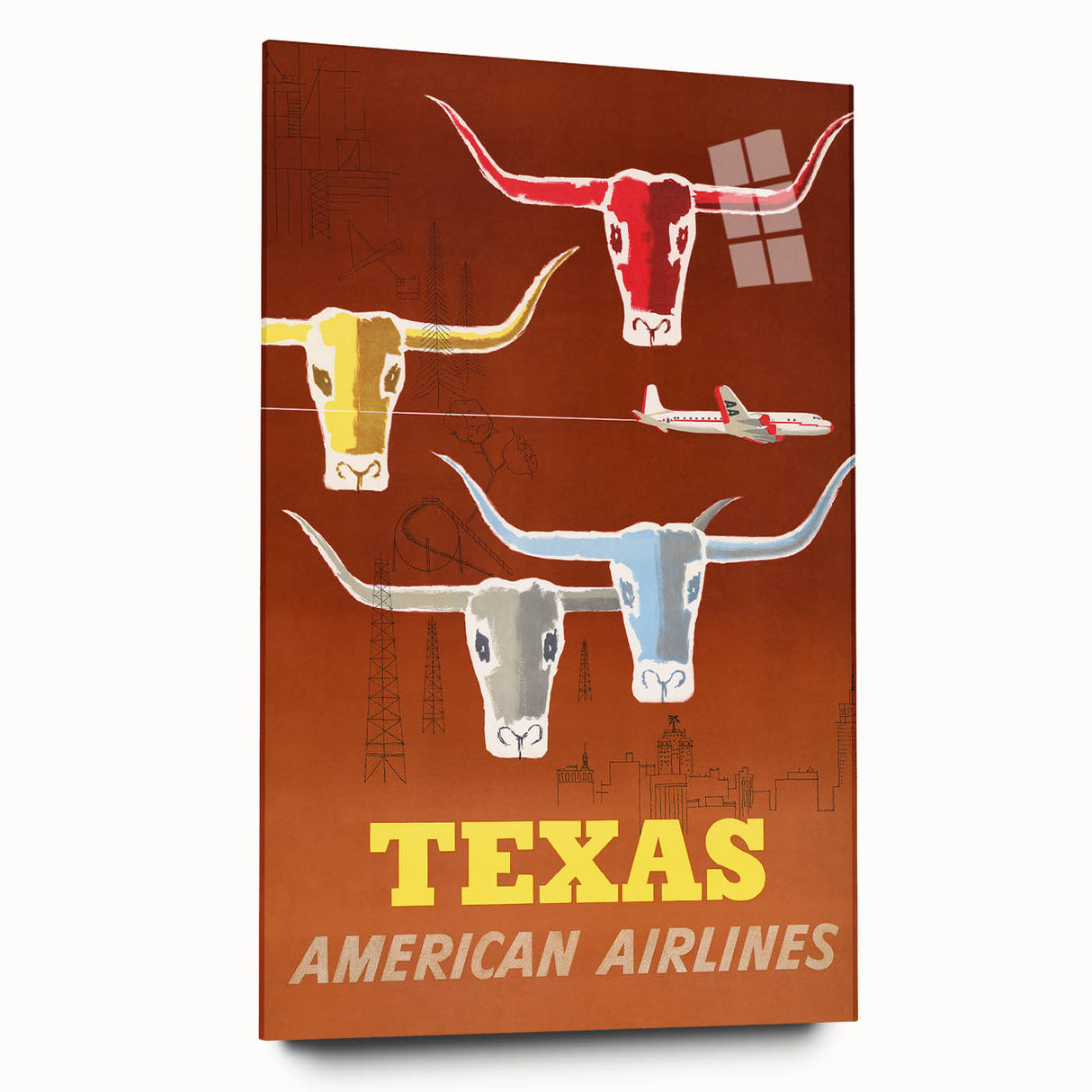 Vintage Texas American Airlines Poster – Retro Longhorn Travel Art