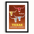 Vintage Texas American Airlines Poster – Retro Longhorn Travel Art