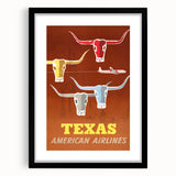 Vintage Texas American Airlines Poster – Retro Longhorn Travel Art