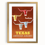 Vintage Texas American Airlines Poster – Retro Longhorn Travel Art