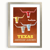 Vintage Texas American Airlines Poster – Retro Longhorn Travel Art
