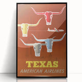 Vintage Texas American Airlines Poster – Retro Longhorn Travel Art