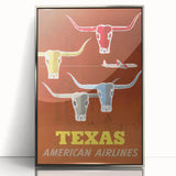Vintage Texas American Airlines Poster – Retro Longhorn Travel Art