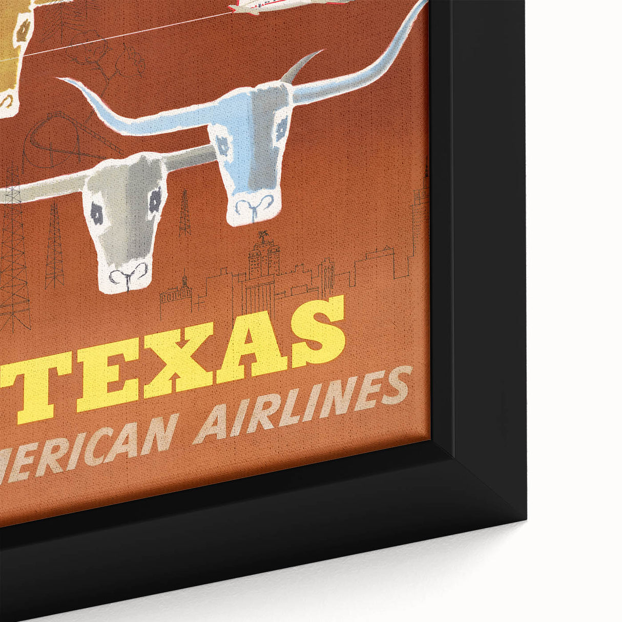 Vintage Texas American Airlines Poster – Retro Longhorn Travel Art
