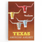 Vintage Texas American Airlines Poster – Retro Longhorn Travel Art